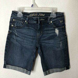 Justice Jeans Girls' Destructed Midi Shorts, Navy